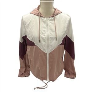 Love Tree Color Block Windbreaker Full Zip Hoodie Jacket-Pink & Purple-Size M